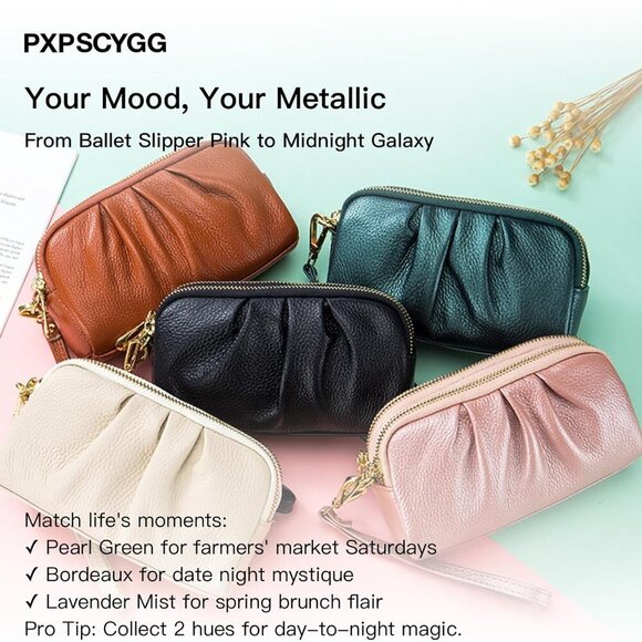 Leather Wristlet Wallets for Women Compact RFID Card Slots Zipper Closure - Picture 3 of 8